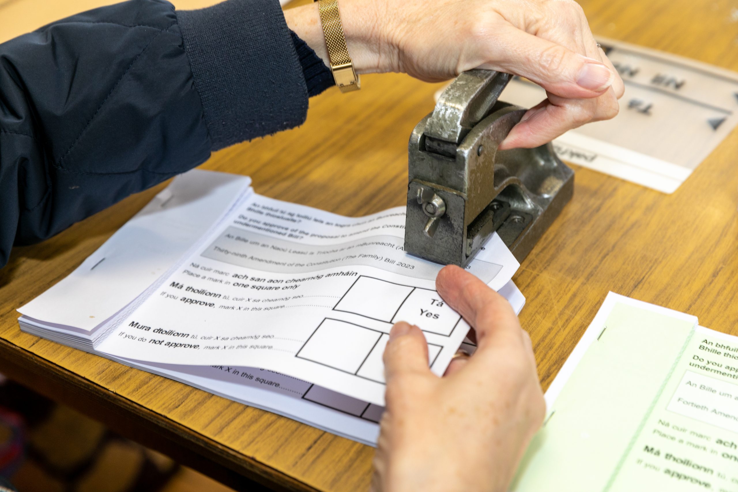 A ballot paper being stamped