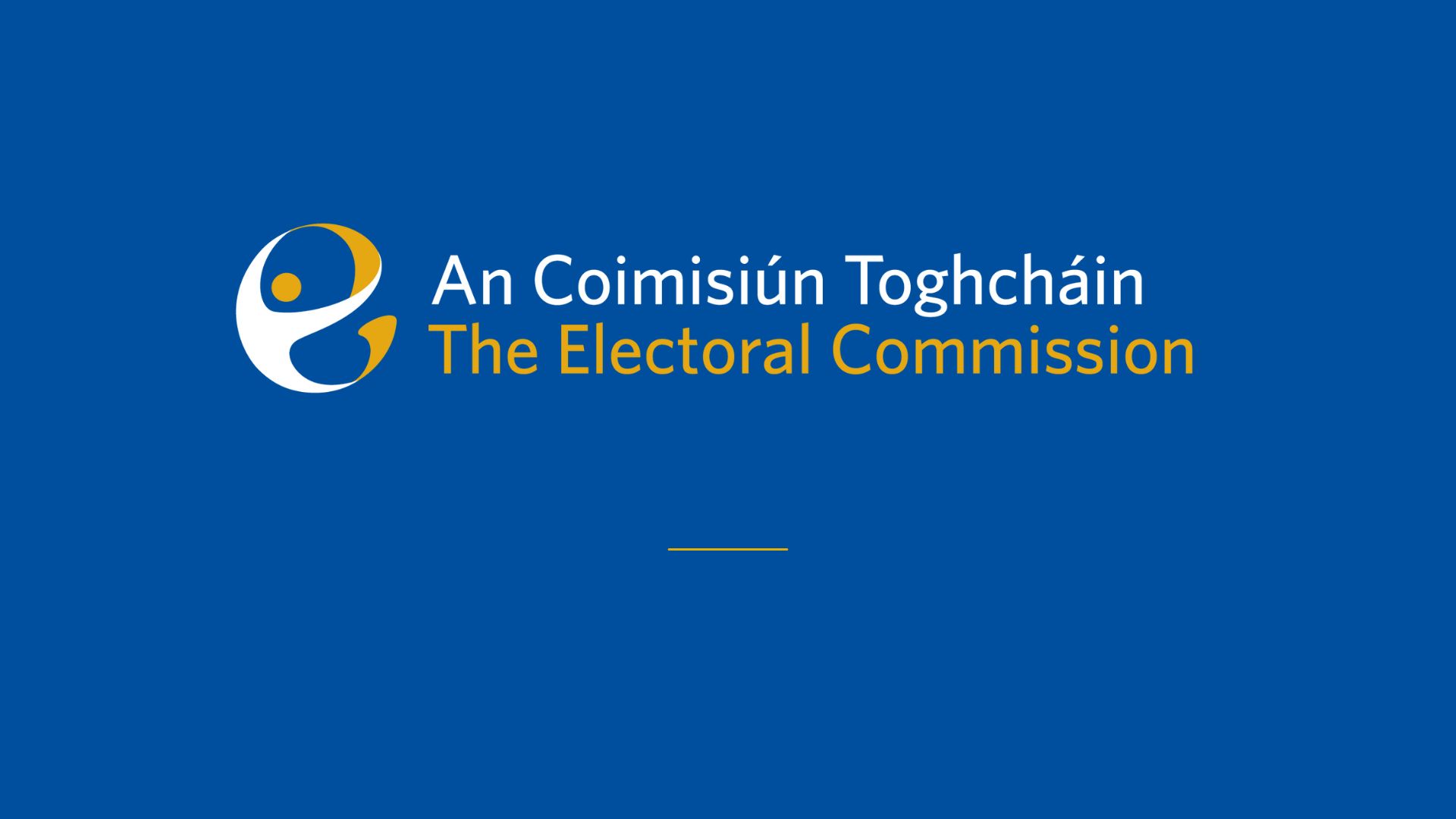 Blue background with An Coimisiún Toghcháin, the Electoral Commission logo