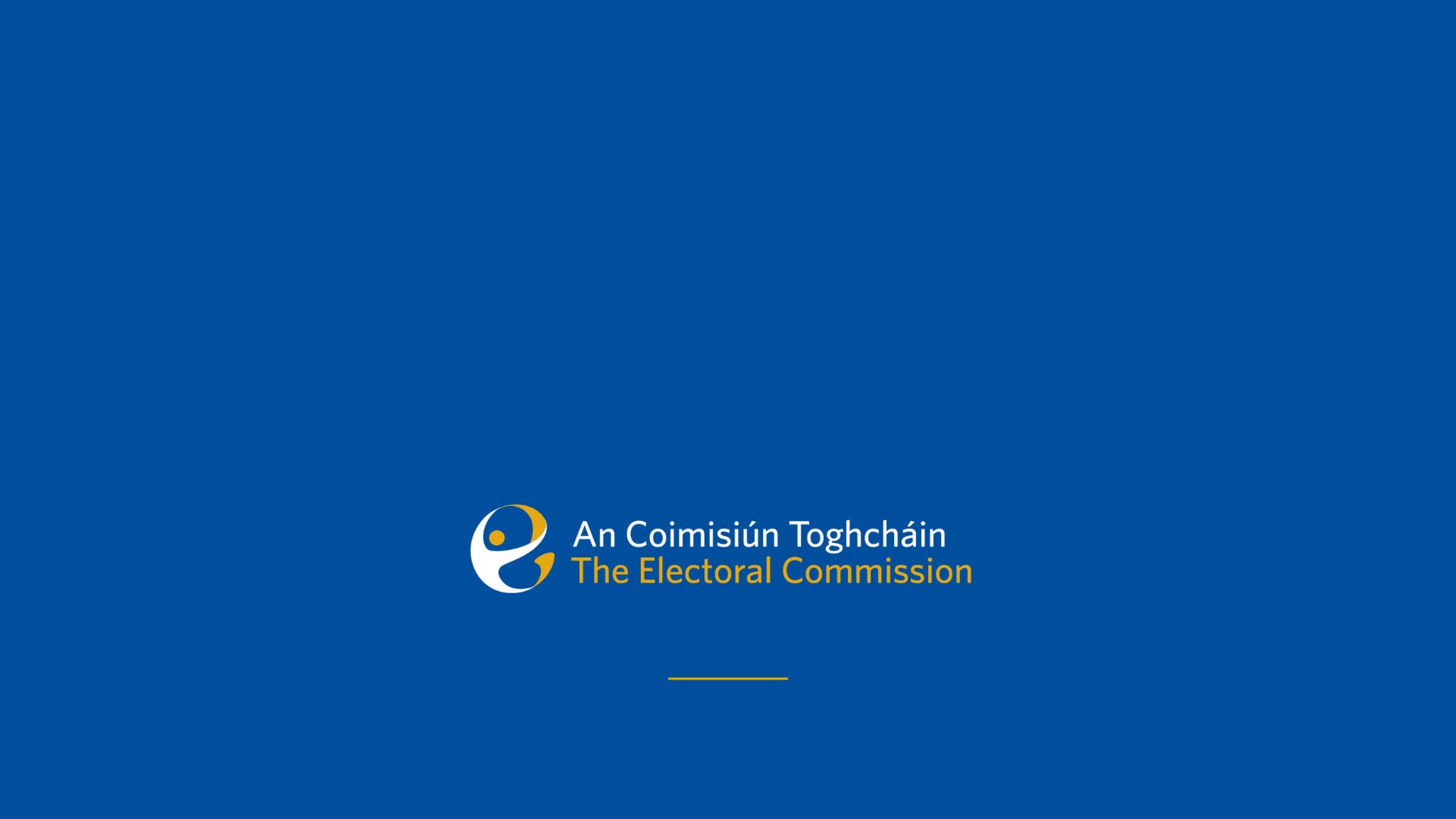 Blue background with An Coimisiún Toghcháin, the Electoral Commission logo